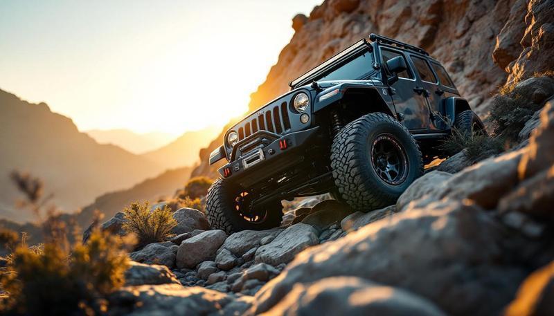 Armored Jeep Wrangler JK with steel bumper and rock sliders