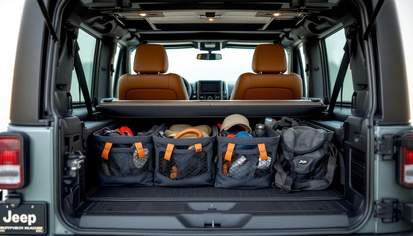 Jeep JK cargo racks and storage baskets illustration