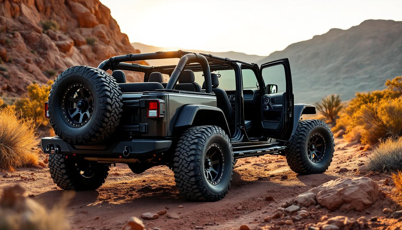 Jeep Wrangler JK with aftermarket tube doors on a desert trail showing open-air driving experience