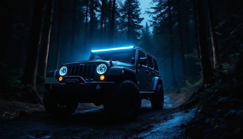 Jeep Wrangler JK with LED light bar mounted on roof