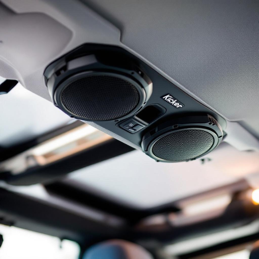 Upgraded Kicker speakers installed in Jeep Wrangler JK overhead sound bar