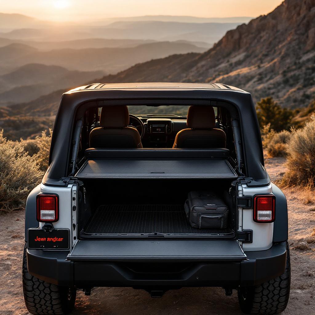 Jeep Wrangler JK Unlimited with black tonneau cargo cover installed over rear cargo area