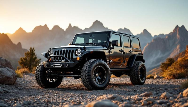 Jeep JK Wrangler on jack stands during lift kit installation