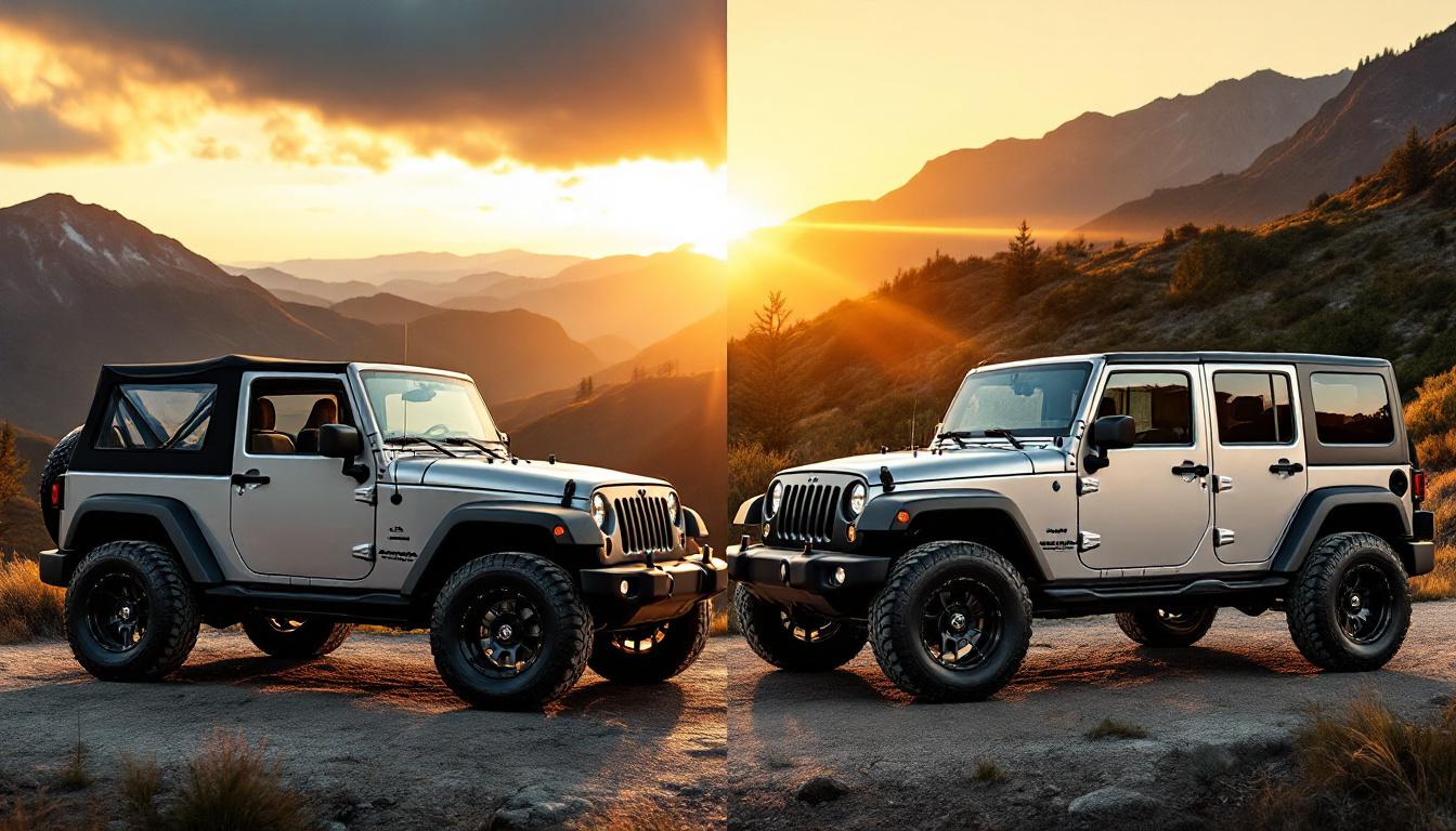 Jeep JK Wrangler with soft top and hard top comparison illustration