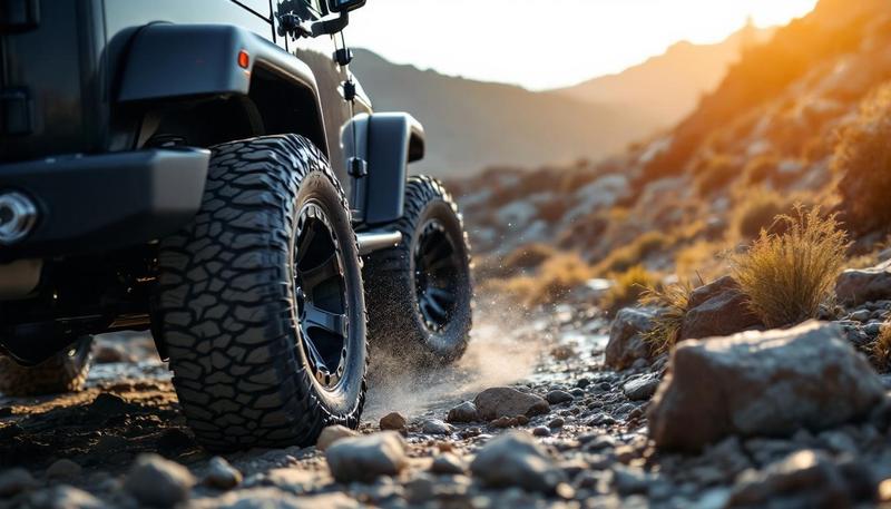 Jeep JK with rock sliders installed on the trail