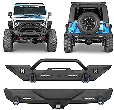 Hooke Road Wrangler JK Front Bumper + Rear Bumper Combo w/All LED Lights Compati for Jeep JK