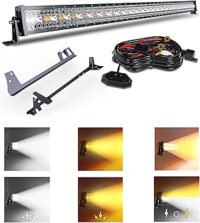 52 Inch 300W LED Light Bar White/Amber Flasing Strobe Light with Six Modes Drivi for Jeep JK