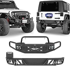Hooke Road JK Tubular Front and Rear Bumper Kit for 2007-2018 Jeep Wrangler JK & JKU Unlimited 2 or 4 Doors, Off-road Bumper with Winch Plate, Hitch Receiver, D-rings